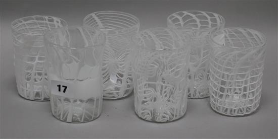 A set of six Murano Latticino glass tumblers height 11cm